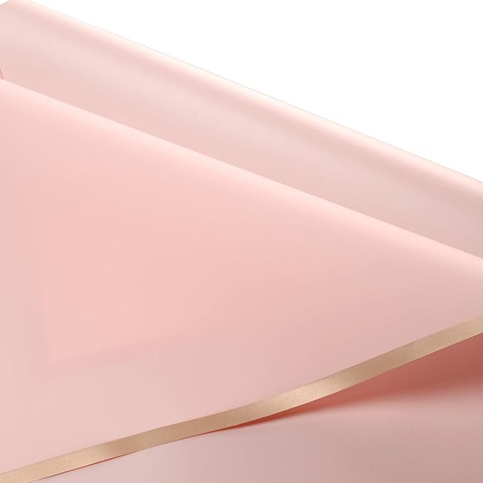 Bupduq 30 Sheets Pink Gold Edge Flower Bouquet Wrapping Paper,Florist Supplies Waterproof Floral Bouquet Wrapping Paper Bouquet Accessorie,Flower Shop Packaging Pape for DIY Gift Wedding Birthday