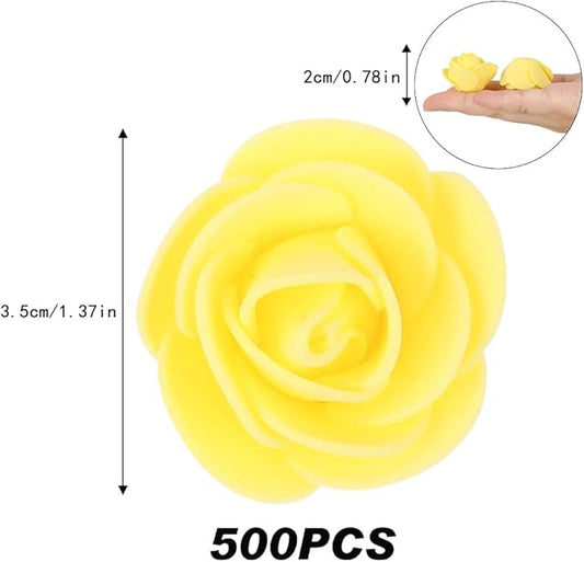 500pcs Mini Foam Rose Heads, Yellow Artificial Rose Foam Fake Flower Bulk for DIY Crafts Wedding Bouquets Baby Shower Centerpieces Floral Arrangements Party Tables Home Decorations(Yellow)