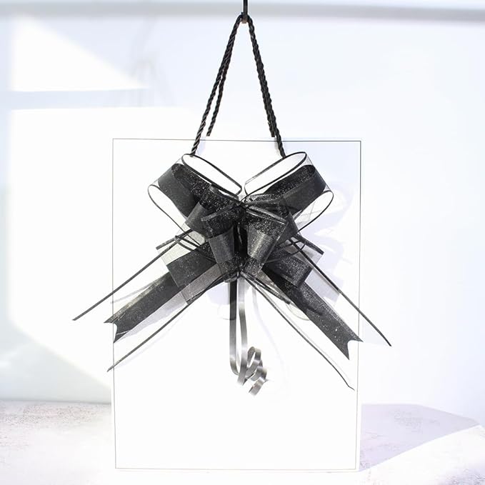 WEWILUCK Large Black Gift Bows - Perfect bows for Gift Wrapping,Big Pull Gift Wrap Bows for Man Present Decoration Birthdays Holiday Valentines Day and More(8 inches, 10PCS)