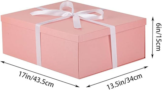 Extra Gift Box Large with Lid 17x13x6 Inches, Pink Gift Boxes for presents Packaging for Birthdays, Valentine's Day, Christmas, Anniversaries (Include Shredded Paper Fill, Envelope Card Ribbon)