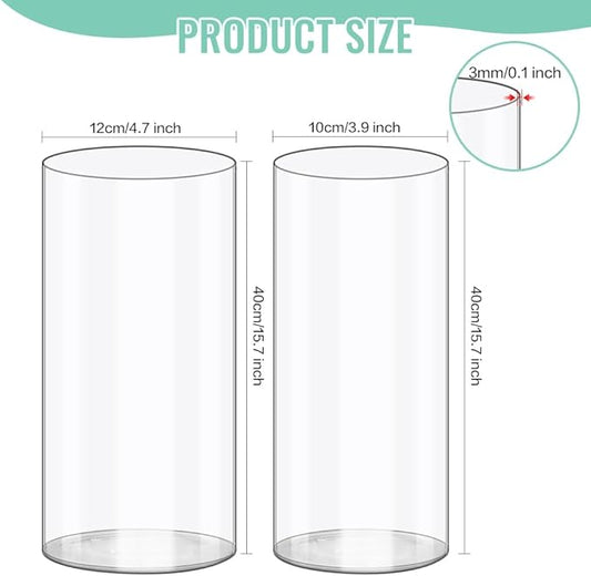 Olrla 2 Sets Tall Transparent Acrylic Flower Vase Height 15.75'', Shatter-Proof Clear Cylinder Vase for Tall Branches Flowers