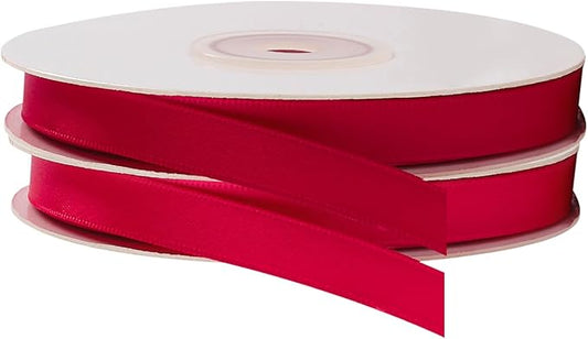 LIUYAXI 2 Rolls Red & Hot Red Double Faced Stain Ribbon,Total 50 Yards,3/8 Inch x Continuous 25 Yards Each Rolls, Crafts Ribbon use for Bows Bouquet, Gift Wrapping, Chirstmas,Floral Arrangement