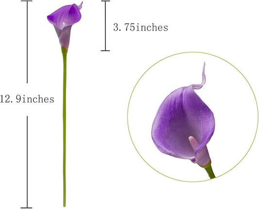 DuHouse 20Pcs Artificial Calla Lily Flower Real Touch Latex Flowers for DIY Wedding Bouquet Party Home Decor (Purple)