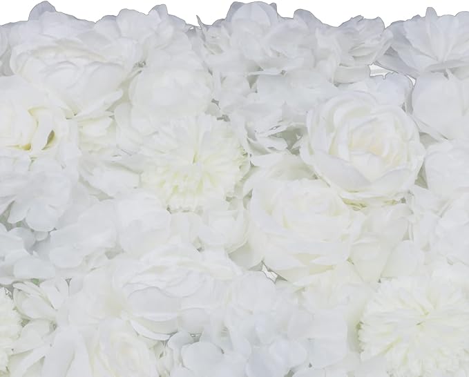 REHOUPTU 6PCs Flower Wall Panels Floral Backdrop, Realistic Flower Wall Decor, Silk Rose Wall, 23.6 * 15.7 in Artificial Flower Wall Backdrop Faux Flower Panel for Wedding, Home Decor (Ivory White)