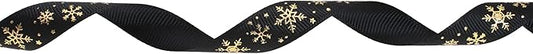 Gold Printing Snowflake Grosgrain Ribbon 25 Yard Each Roll 100% Polyester Woven Edge (5/8", Black)