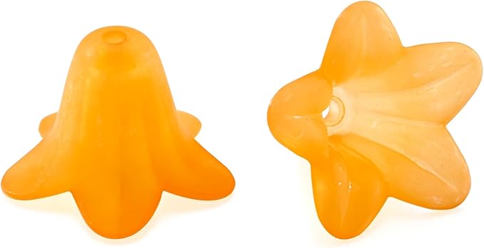 Crafans 50Pcs Frosted Acrylic Flower Beads 17.5x12x1.5mm Transparent Floral Pendants Clear Flower Bead Caps Loose End Spacer Beads for Jewelry Making (Orange)