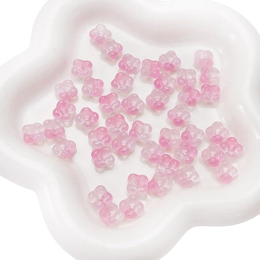 100PCS Glass Flower Beads for Jewelry Making 4 Petal Flower Bead Caps Gradient Cute Floral Beads Aesthetic Charms for Necklace Bracelets Earrings DIY Craft Home Decoration-Pink