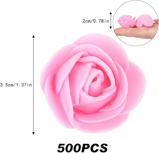 500pcs Mini Foam Rose Heads, Pink Artificial Flower Foam Fake Flower Bulk for DIY Crafts Wedding Bouquets Baby Shower Centerpieces Floral Arrangements Party Tables Home Decorations(Pink)