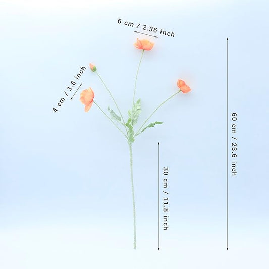 2 Pcs Artificial Fake Flowers Plants Poppies Silk Flower Arrangements Wedding Bouquets Decorations Plastic Floral Table Centerpieces for Home Kitchen Garden Party Decor Approx 23.6" High - Dark Coral
