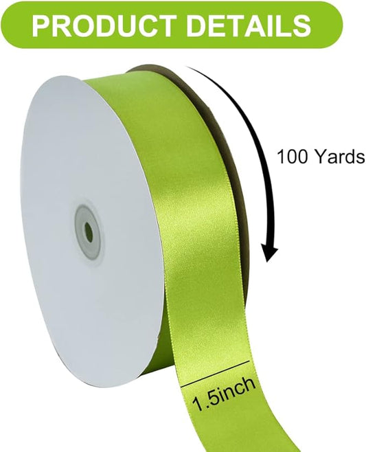 TONIFUL 1-1/2 Inch (40mm) x 100 Yard Sage Olive Green Wide Satin Ribbon Solid Fabric Ribbon for Gift Wrapping Chair Sash Valentine's Day Wedding Birthday Party Decoration Hair Floral Craft Sewing
