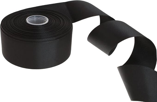 Solid Grosgrain Ribbon 25 Yard Each Roll 100% Polyester Woven Edge (1/1-2", Black)
