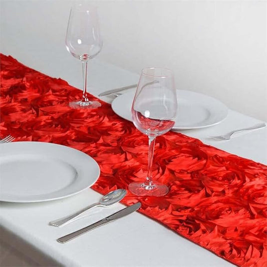 Efavormart Wonderland Rosette Premium Table Runners for Weddings Party Banquets Decor Fit Rectangle and Round Table - Red