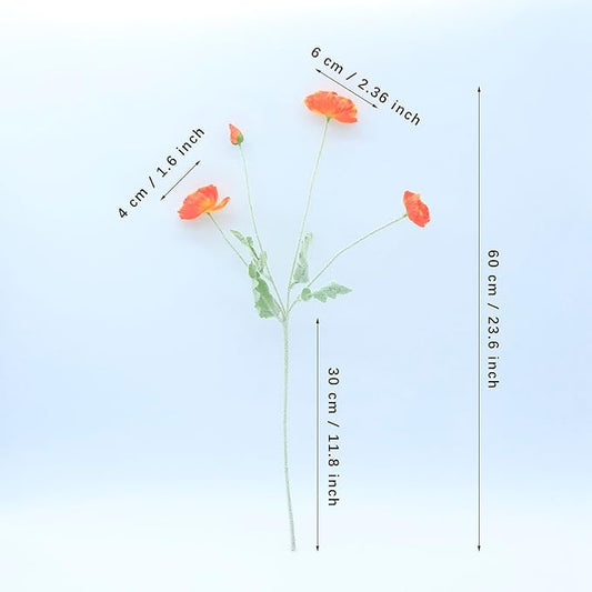 2 Pcs Artificial Fake Flowers Plants Poppies Silk Flower Arrangements Wedding Bouquets Decorations Plastic Floral Table Centerpieces for Home Kitchen Garden Party Decor Approx 23.6" High - Dark Orange