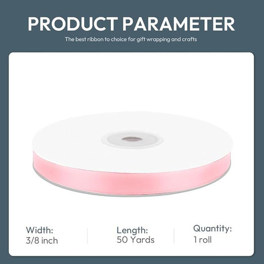 KMER LIFE 3/8" Wide x 50 Yards Pink Satin Ribbon - Perfect for Wedding Decor, Crafts, Gift Wrapping & Other Projects
