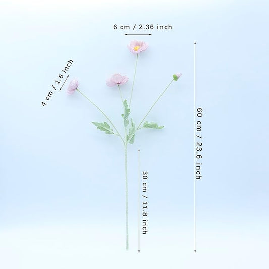 2 Pcs Artificial Fake Flowers Poppies Silk Flower Arrangements Wedding Bouquets Decorations Plastic Floral Table Centerpieces for Home Kitchen Garden Party Decor Approx 23.6" High - Light Purple