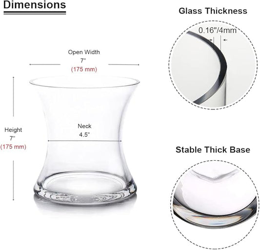 Enova Floral Unique Bouquet Vase, 7" W 7" H, Clear Short Hurricane Concave Flowers Glass Vase for Home Wedding Event Decor (1 Piece)