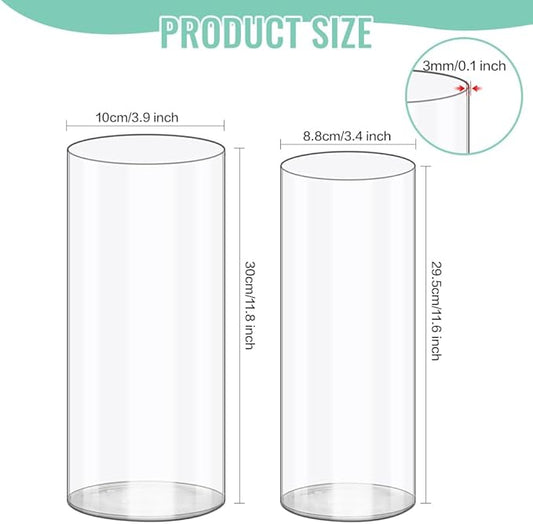 Olrla 2 Sets Tall Transparent Acrylic Flower Vase Height 11.61'', Shatter-Proof Clear Cylinder Vase for Rose and Lily Flowar Arrangement