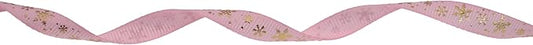 Gold Printing Snowflake Grosgrain Ribbon 25 Yard Each Roll 100% Polyester Woven Edge (3/8", Pink)