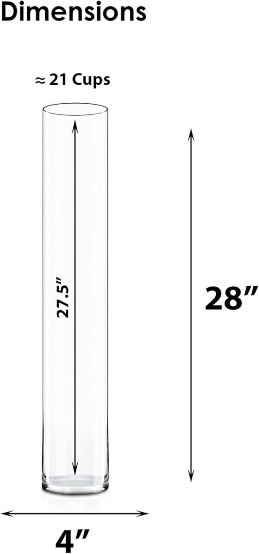 CYS Excel Clear Glass Cylinder Vase (H:28" D:4") | Multiple Size Choices Glass Flower Vase Centerpieces | Hurricane Floating Candle Holder Vase