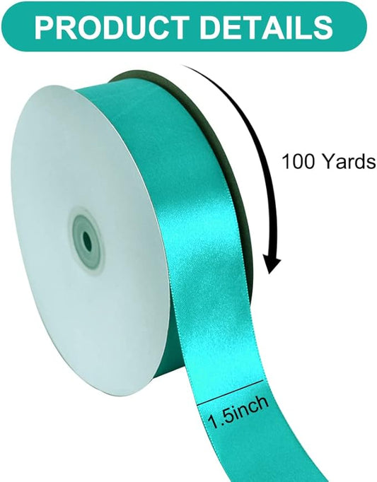 TONIFUL 1-1/2 Inch (40mm) x 100 Yard Deep Sky Blue Wide Satin Ribbon Solid Fabric Ribbon for Gift Wrapping Chair Sash Valentine's Day Wedding Birthday Party Decoration Hair Floral Craft Sewing
