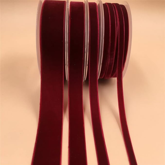 Vintage Wine Velvet Ribbon Single Face,3/8 Inch X 25 Yards,for Sewing, Gift Wrapping, Jewelry Making, Wedding Decorating