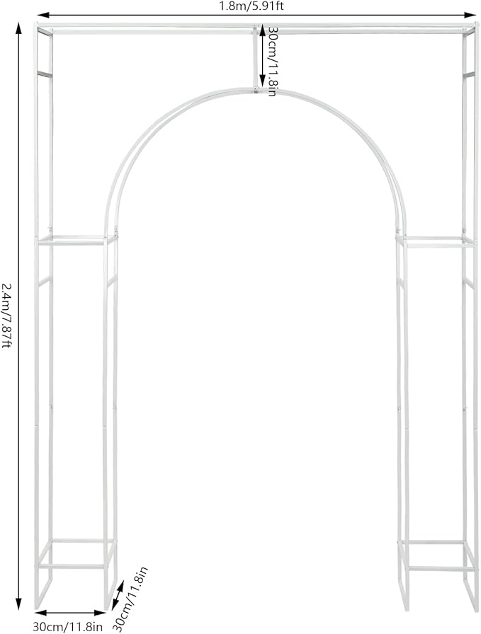 Wedding Arch Backdrop Stand, 7.9 Ft Heavy Duty Metal Square Wedding Arch, 3D Floral Balloon Frame Flower Stand for Garden Indoor Outdoor Party Birthday Parties Engagements Decoration(White)