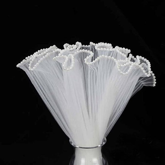 FWSA WRAPS Korean Flower Wrapping Mesh Paper White Pearl Edge Bouquet Packaging Paper Wrinkled Wavy Net Yarn Mother's Day Valentine's Day Wedding Birthday Decoration 11X162 inches/bag (Pearl White)