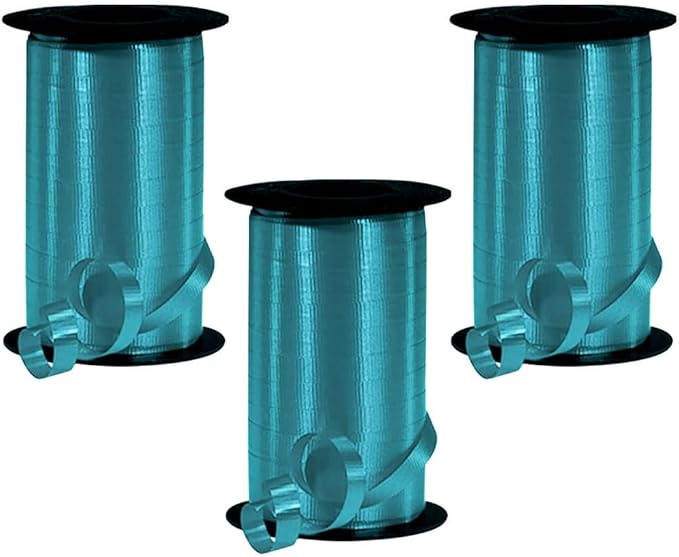PMU Curling Ribbon - Crimped Texture Curling Ribbons for Gift Box Wrapping, Florist Flowers, Birthday Party Decorations, Festival Art Craft & Christmas Décor - Turquoise 3/8 Inch X 250 Yards, Pkg/3