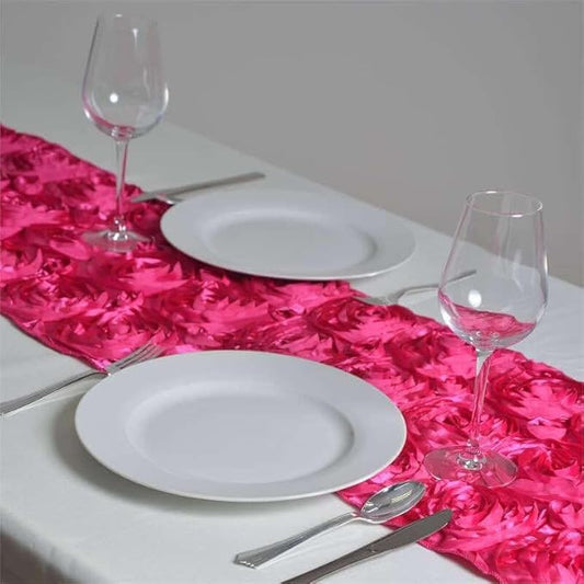 Efavormart Wonderland Rosette Premium Table Runners for Weddings Party Banquets Decor Fit Rectangle and Round Table - Fushia