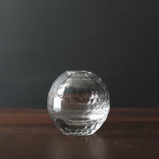 Beatriz Ball Glass Faceted Round Bud Vase (Clear)