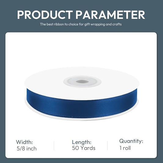 KMER LIFE 5/8" Wide x 50 Yards Navy Blue Polyester Satin Ribbon - Perfect for Wedding Decor, Wreath, Crafts, Gift Wrapping & Other Projects