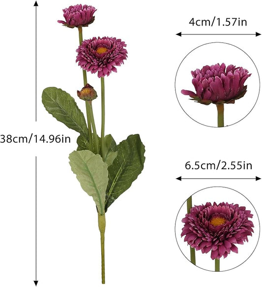 Purple Daisy Flowers Artificial 8pcs Realistic Faux Chrysanthemum Silk Calendula Flowers with Stems for Wedding Bouquet Home Party Decoration(Purple)