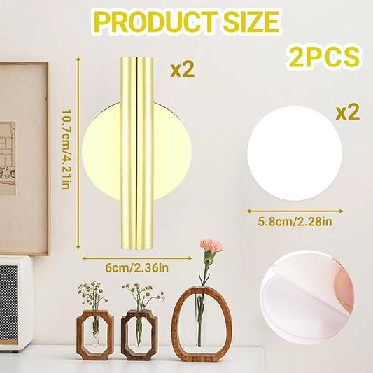 2 Pack Gold Circular Wall Vases for Flowers, Metal Hanging Wall Planters for Modern Home Decor, Hanging Flower Vase Holder for Faux & Dried Flowers, Wall Planters for Living Room & Bedroom Decor