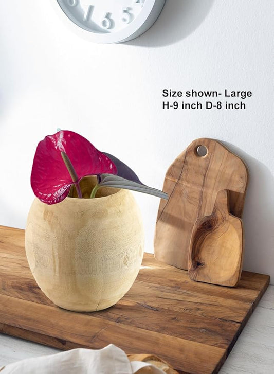 Serene Spaces Living Teak Essence Vase - Handcrafted Natural Wood Vase, Perfect for Artificial, Dried, and Fresh Flowers, Unique Rustic Decor Piece for Home or Office, Gift Idea (Large - Pack of 1)