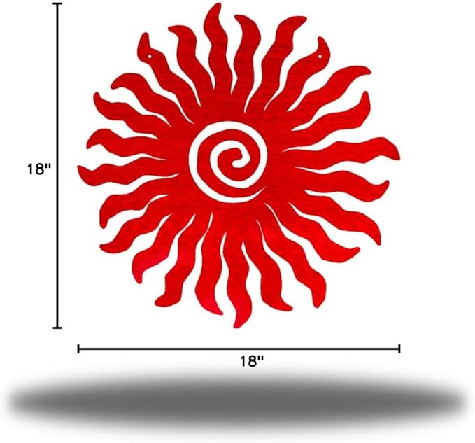 Riverside Designs Sunburst Metal Wall Art Steel Outdoor Decor - Heavy-Duty and Waterproof - Made in USA (18", Red)