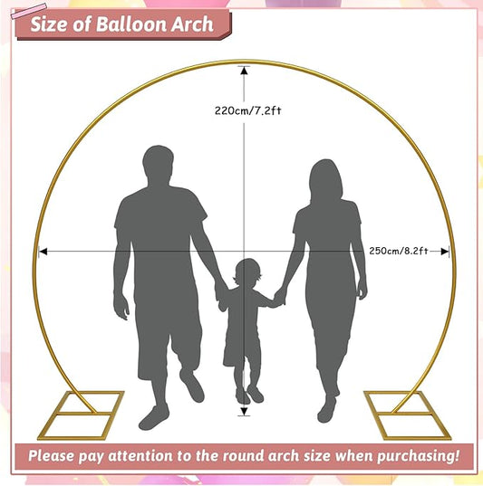 Balloon Arch Stand Kit, 8.2ft (2.5m) Metal Round Backdrop Stand Frame Set: Half Circle Gold Balloon Arch for Birthday Party Baby Shower Wedding Graduation Decoration (Golden)