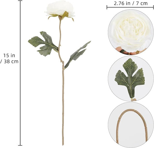 IPOPU 10pcs White Peonies Artificial Flowers Real Touch Silk Peonies with Stems Fake Peony for DIY Wedding Bouquets Bridal Shower Centerpieces Arrangements Party Tables Decorations
