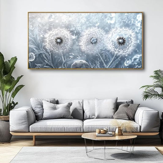Dandelion Landscape Abstract Wall Art - Large Framed Canvas Painting for Living Room, Bedroom, Modern Artwork Decor - 40x20 Inch Ready-to-Hang