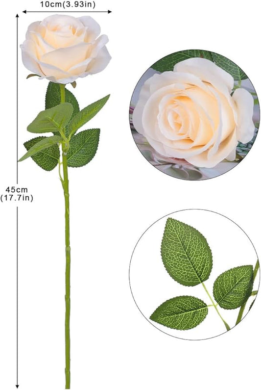Artificial Rose Flower Artificial Flowers Flower with Long Stem Silk Roses Bouquet for Wedding Bridal Shower Party Home Decoration (Champagne, 12 Pcs)