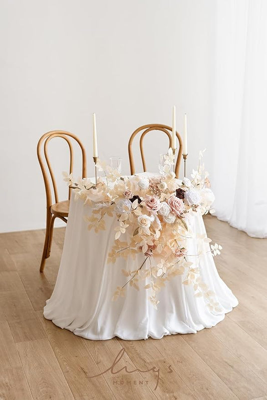 Ling's moment 2PCS White & Beige Artificial Floral Swags Centerpieces,Ivory Wedding Flower Garland Greenery Arrangements for Sweetheart/Head Table Decor Wall Arch Home Garden Decor