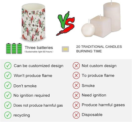 Christmas Cardinal Bird Flickering Flameless Candles with Battery Powered LED Candles with Remote Timer Color Changing Control 4 Pcs Set