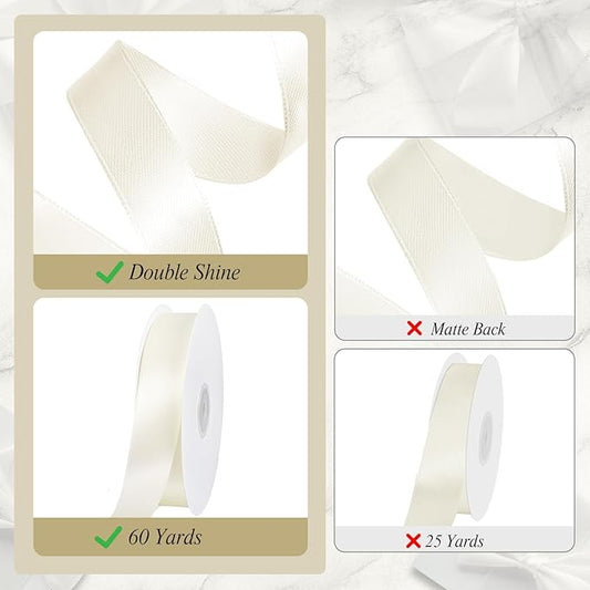 Ivory Satin Ribbon 1 inch 60 Yards Double Faced Cream Ribbon for Crafts Hair Bows Gift Wrapping Home Decor Wedding Invitation Christmas Decorations
