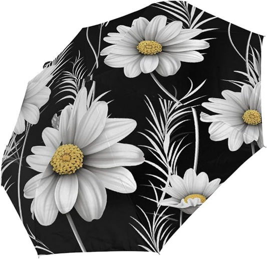 Daisy Flower Print Folding Umbrella Lightweight Travel Umbrella, Compact UV Protection Parasol, Windproof Waterproof Portable Sun & Rain Umbrella for Women Men