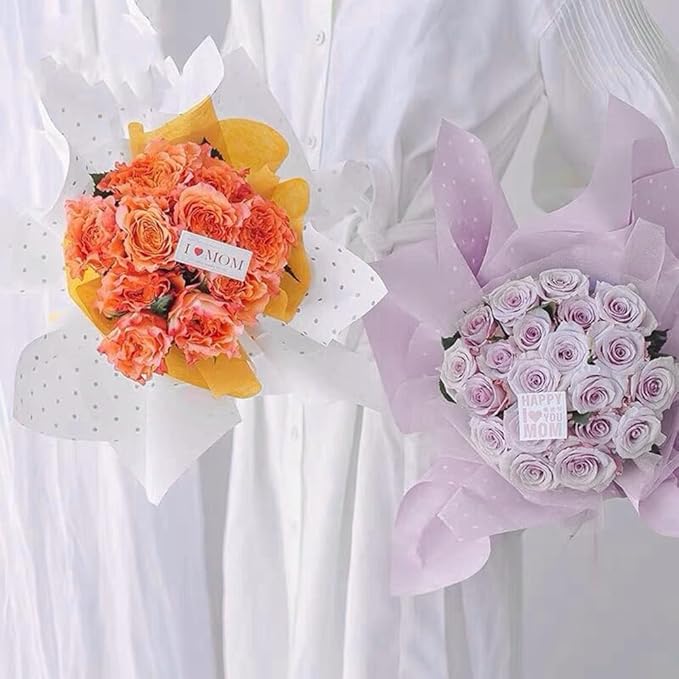 WRAPAHOLIC 20 Sheets Flower Wrapping Paper - 22.4 x 22.4 inch Purple and White Polka Dots Water-Resistant Floral Bouquet Wrapping Paper, Florist Supplies Packaging for Wedding Birthday Gift DIY