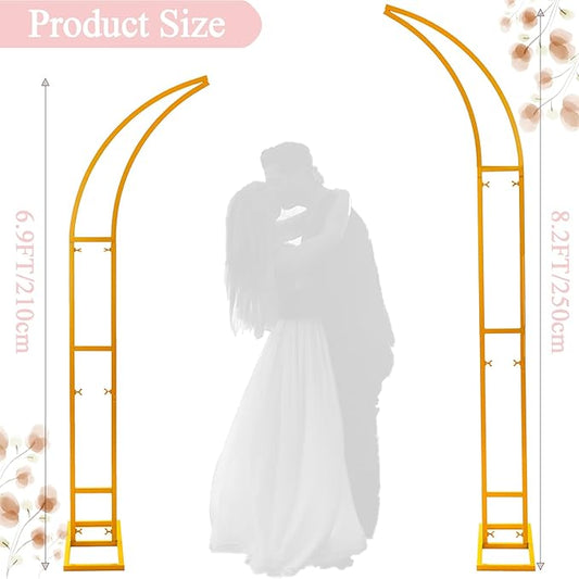 SATBIR 2pcs Large Wedding Arch with Base Flower Stand Arch Bracket Stand Backdrop Stand For Wedding Party Elegant Decorations & Garden Climbing Plants Vines,8.2&6.9 FT-Gold