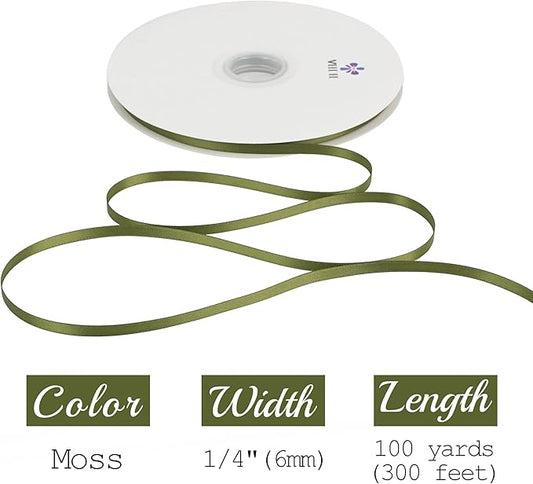 MEEDEE Moss Green 1/4 Inc Ribbon Spring Moss Satin Double Face Satin Ribbons Green Wedding Ribbons for Gift Wrapping Hair Ribbon for Card Making Green Favor Decor Crafts, 100 Yards