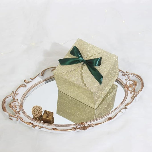 WEWILUCK Small Gift Boxes for Presents, Gold Glitter Christmas Gift Boxes Bulk for Women, Man, Empty Square Gift Box for Gifts Widely Used in Various Occasions(4.75” x 4.75” x 3.53”)