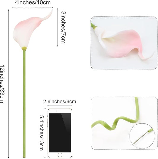 SITUMEIZI 24 PCS Pink Fake Flowers Artificial Calla Lily Silk Flowers Real Touch for Mother's Day Easter Home Kitchen Decor Wedding Bouquet Office Spring Decoration