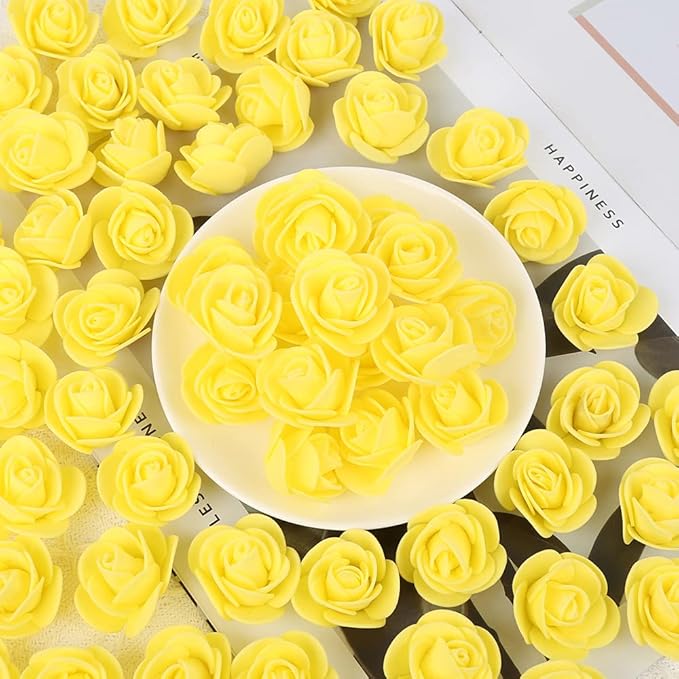 500pcs Mini Foam Rose Heads, Yellow Artificial Rose Foam Fake Flower Bulk for DIY Crafts Wedding Bouquets Baby Shower Centerpieces Floral Arrangements Party Tables Home Decorations(Yellow)