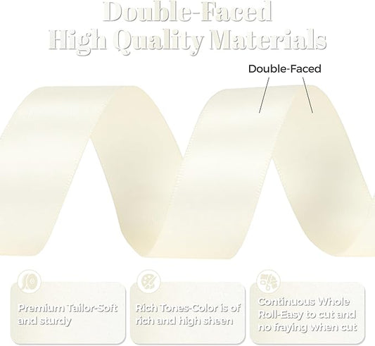 Ivory Polyester Satin Ribbon, Double Faced 7/8 Inch X 25 Yards, Premium Satin Ribbon for Gift Wrapping, Crafts, Wedding Party Decor